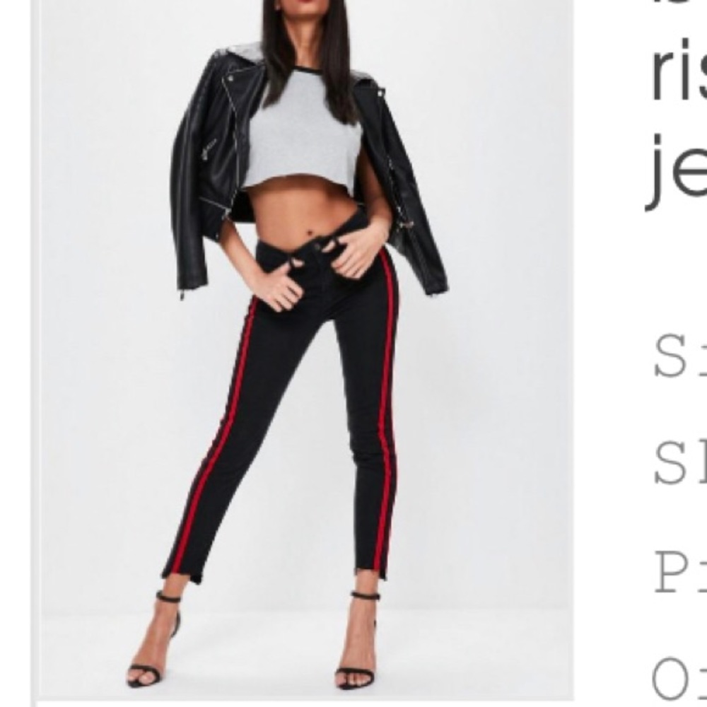 MISSGUIDED black jeans with red stripe